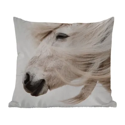 Produktbild von MuchoWow® Outdoor Kissen - Pferd - Mähne - Weiß - 40x40 cm - Wetterfest - Lounge Kissen - Kopfkissen - Interieur - Polster mit Bild