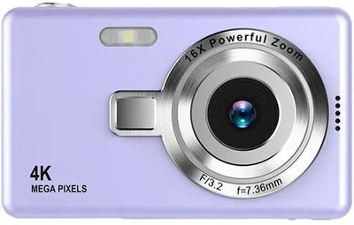 Obrázok produktu pre Kompaktný digitálny fotoaparát s rozlíšením 4K Ultra HD – Vhodný pre študentov alebo začiatočníkov – Cestovný fotoaparát s čítačkou kariet a 32 GB pamäťou – Fialový