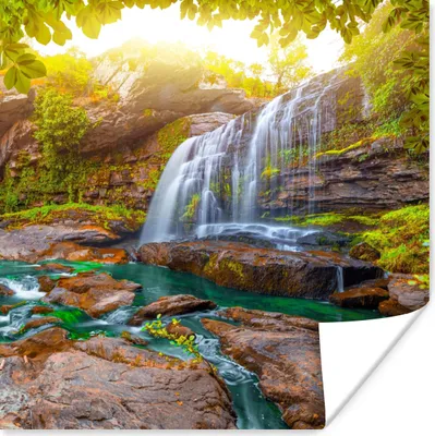 Produktbild von MuchoWow® Poster Natur - Wasserfall - Pflanzen - Bäume - Sonne 75x75 cm - Wand Dekoration
