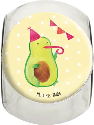 Produktbild von Mr. & Mrs. Panda Teedose Avocado Party Zeit L 870ml - Gelb Pastell - Geschenk, Bonbonglas, Genießen, Glücklich, Lebensmittelbehälter, Geburtstag, Kaffeedose, Glasdose