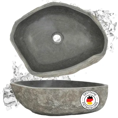 Produktbild von DELUKE® Naturstein Waschbecken oval - Flussstein | Aufsatzwaschbecken Waschschale Waschtisch Handwaschbecken Bad Waschplatz Badezimmer Oval, 45-53cm