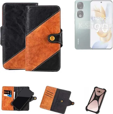 Produktbild von K-S-Trade Handyhülle Schutzhülle Bookstyle Case Wallet-Case kompatibel mit Honor 90 Handy Cover Bumper Klapphülle schwarz hellbraun 1x