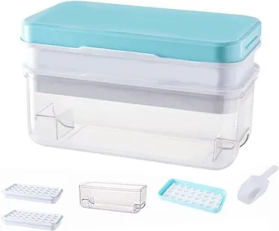 Produktbild von Eisblockmaschine mit Schneller Freigabe - Zweischichtige Eisblockwürfelbox mit Deckel für 64 Eiswürfel