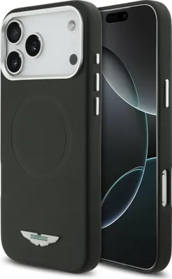 Image de Housse Etui iPhone 17 Pro Max Aston Martin MagSafe similicuir noir logo métal
