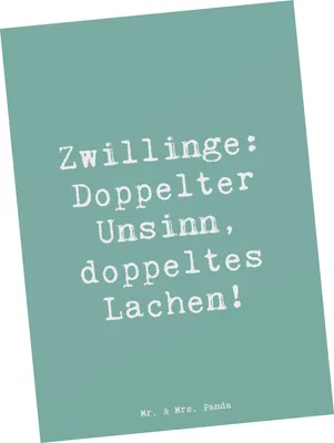 Produktbild von Mr. & Mrs. Panda Postkarte Spruch Zwillingsgeschwister Spaß - Meeresbrise - Geschenk, Zwillinge, Freude, Geschwisterbeziehung, Grußkarte, einzigartige Beziehung, Feiern