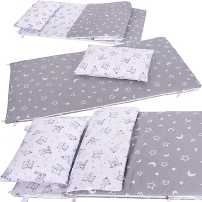 Produktbild von Babyschlafsack BOBO 120x60 cm Winter/Sommer mit Temperaturregulierung, Baumwolle - Grau mit Sternen und Eulen