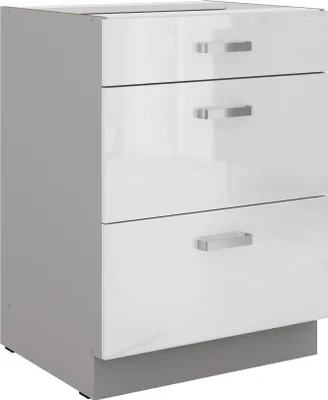 Produktbild von Unterschrank 60 Bianca Weiss Hochglanz + Grau Vollauszug Soft-Close Küche