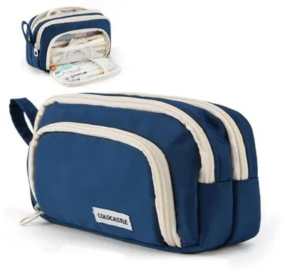 Immagine prodotto di Astuccio per la scuola e l'ufficio con 3 scomparti, astuccio capiente per bambine, bambini, ragazzi e adulti, astuccio con manico.