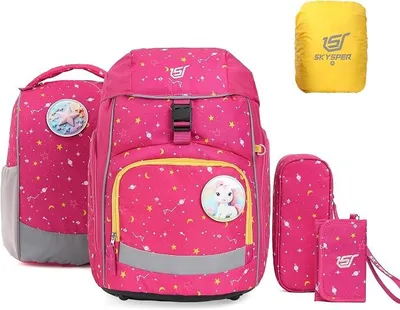 Imagen del producto de Conjunto de mochila escolar de 5 piezas, mochila escolar con sistema de transporte ergonómico