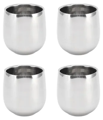 Obrázok produktu pre 4 ks kávových šálok z nehrdzavejúcej ocele s dvojitou stenou a izoláciou, ktoré zabraňujú popáleniu, zakrivené, 200 ml