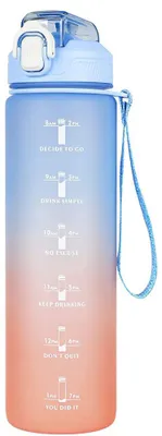 Produktbild von 1-Liter-Trinkflasche mit Strohhalm und Zeitmarkierung, auslaufsichere Sportflasche mit BPA-freiem Deckel für Sport, Fitnessstudio, Büro, Camping und Laufen