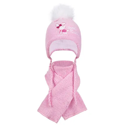Produktbild von Strickmütze Baby Mädchen Winterset Bommelmütze+Schal, Hellrosa