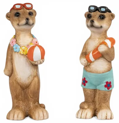 Produktbild von 2er Set Erdmännchen Deko Figuren handbemalt aus Keramik für den Garten
