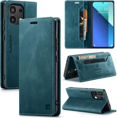 Immagine prodotto di Custodia per Xiaomi Redmi Note 13 4G, custodia retrò in Finto cuoio, supporto e custodia protettiva blu