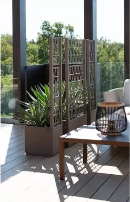 Image de Bac à Fleur ETHICA, Taupe, Carré avec Treillis, 38 L, 36x36x140 cm