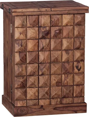 Produktbild von Hausbar LUCCA Sheesham Massivholz 65x91x50 cm Weinbar ausklappbar, Kleine Bar modern, Barschrank mit Türen, Spirituosenschrank mit Aufbewahrung für Flaschen und Gläser