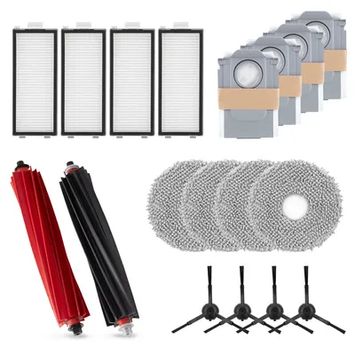 Produktbild von 18 Stück Zubehör für Roborock Qrevo Master Saugroboter, 2 Gummi Hauptbürste, 4 Staubbeutel, 4 HEPA Filter, 4 Wischtücher, 4 Seitenbürsten