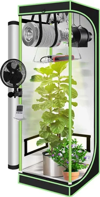 Produktbild von Izrielar Growbox Komplettset,Indoor Gewächshaus mit 100W LED Vollspektrum Dimmbar, Carbon-Filter, Ventilator, Anzuchtzelt, Zuchtzelt,60x60x140