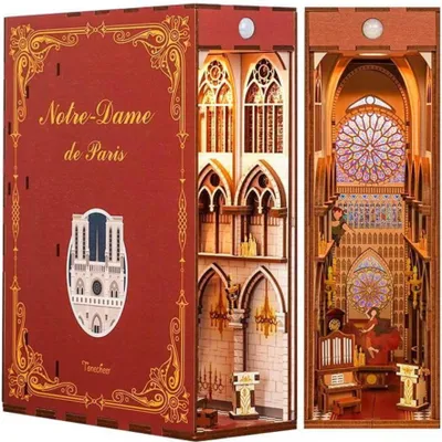 Produktbild von Habarri | DIY Book Nook - Notre Dame Kathedrale - Puzzle 3D - Miniatur Haus Kit mit Möbeln und LED-Licht - Buch Ecke Kit