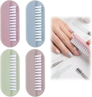 Imagen del producto de Juego de cepillos para uñas, de 4 piezas, de doble cara, con cerdas suaves y duras, para la limpieza de las uñas