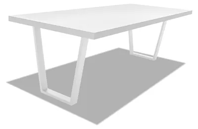 Image de Table de salle à manger en bois et métal - pieds blancs trapézoïdaux - 220x100 cm