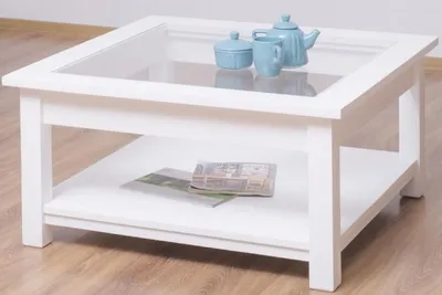 Image de Casa Padrino Table basse de style rustique avec plateau en verre blanc 90 x 90 x H. 45 cm - Table de salon en bois massif - Meubles de salon style rustique