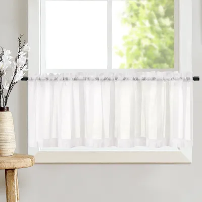 Sheer Vitrage mit Zugband, 130x35 cm, 1 Stück, weiß, gestreift