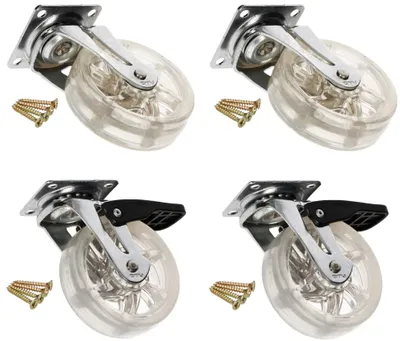 Productafbeelding van KOTARBAU Set van 4 (2 met rem) transparante meubelwielen ? 75 mm voor alle soorten vloeren zwenkwielen rubberen wielen transportwielen sofarollen schuifwielen