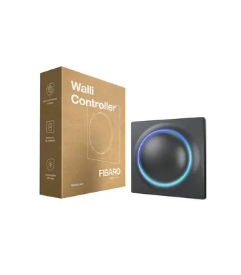 A product shot of a smart home lighting controller and its packaging.