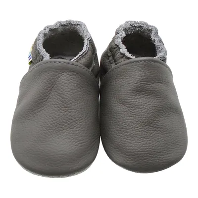 Produktbild von YALION® Baby Krabbelschuhe aus Echtleder, weiche Lauflernschuhe für Mädchen & Jungen, rutschfeste Ledersohle, Dunkelgrau Größe S ( 0-6 Monate )