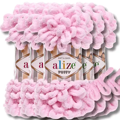 Produktbild von Alize 5x 100g Puffy Wolle, Uni, Häkeln, Stricken (Baby Pink - 31)