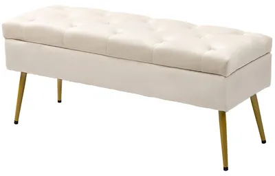 Obrázek produktu pro Úložná lavice s potahem s vzhledem sametu a sedákem | Barva: Hnědá | Rozměry: 35 x 102 x 43 cm