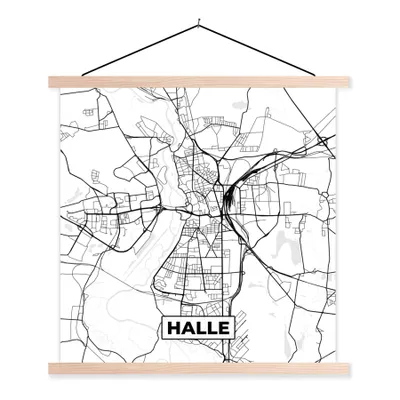 Produktbild von MuchoWow® Textilposter Halle - Karte - Stadtplan 60x60 cm mit holzfarbenen Rahmen - Wanddekoration