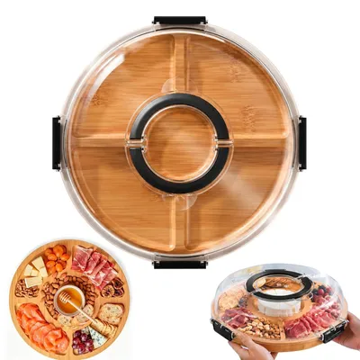Produktbild von Bambus-Servierplatte mit Deckel für Snacks und Käse