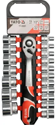 Zdjęcie produktu dla Yato YT-38681, Zestaw kluczy nasadowych, 19 szt., Chrom, Pomarańczowy, Plastik, Stal, 25,5 cm, 2,417 g