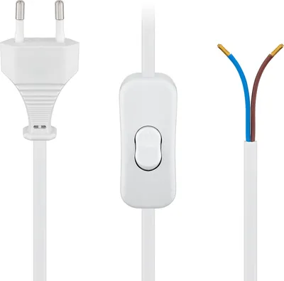 Produktbild von Euro Netzkabel mit Schalter Eurostecker abisolierte Kabelenden mit Aderendhülsen 1,50m - Farbe: weiß