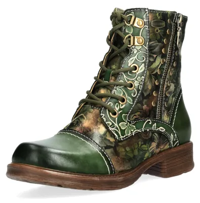 Produktbild von Laura Vita Damen Stiefelette florales Muster und Zierreißverschluss Anitao 10, Größe:38 EU, Farbe:Grün
