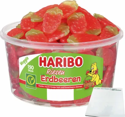 Produktbild von Haribo Riesen Erdbeeren Fruchtgummi (150 Stk Runddose) + usy Block