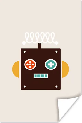 Produktbild von MuchoWow® Poster Der quadratische Kopf eines Roboters mit verschiedenfarbigen Augen auf einem hellbraunen Hintergrund 20x30 cm - Papierdruck