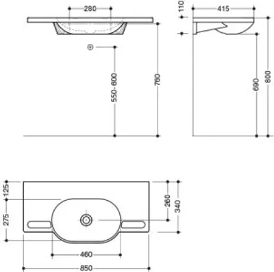 Produktbild von HEWI 950.11.200 Waschtisch mit Griffmulden,