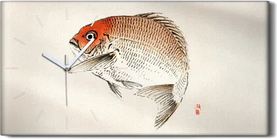 Produktbild von Dekor Leinwand Uhr Wandbilder 60x30 Malerei Asiatische Tier Fisch Kunst - weiße Hände