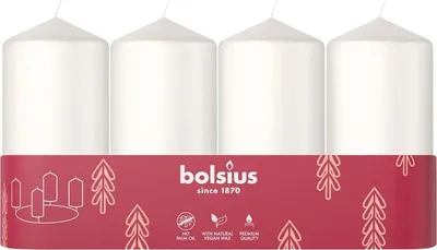 Image de Bougies Bolsius Pillar Avent, Noel, blanches, 48/100 mm, pack 4 pcs