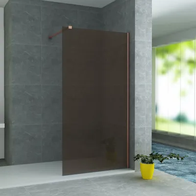 A modern bathroom with a glass shower enclosure.