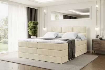 Produktbild von ALTDECOR Boxspringbett mit 2 Matratzen und Topper - 140x200 cm - OHIO KING - Beige Samt - Polsterbett mit, H3- und H4- Matratzen, Bettkasten und Lattenrost, Bett mit Stauraum