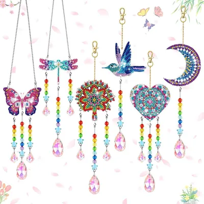 Produktbild von Bastelset Windspiel Kinder 6-10 Jahre, Diamond Painting Set mit 6 Vorlagen, DIY Geschenke Mädchen