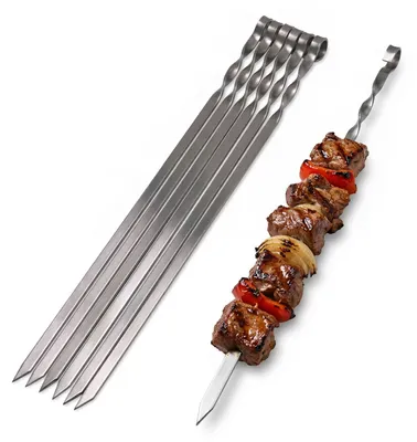 Produktbild von GOROCH klassische Schaschlikspieße aus Edelstahl, 57 cm, 3 mm stark, 10 mm breit, komplett aus Metall, rostfrei & robust — Set aus 8 Stück
