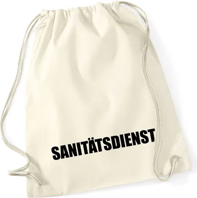 Produktbild von Huuraa Turnbeutel Sanitätsdienst Schriftzug 12 Liter Natural Baumwolle Rucksack Geschenkidee