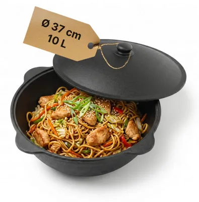 Image de Marmite de camping en fonte Kazan 10 L NAMANGAN avec couvercle, WOK, camping, BBQ cuisine en plein air