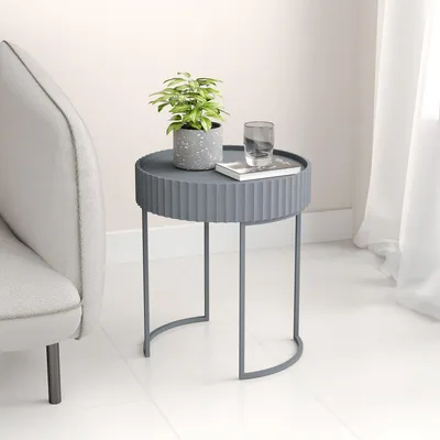 Obrázok produktu pre Bočný stolík "Rill" s okrúhlym kovovým rámom 46 x Ø40 cm sivý