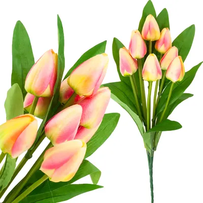 Zdjęcie produktu dla Tulipan Duży bukiet tulipanów X9 Sztuczne kwiaty Tulipany w bukiecie Różowe